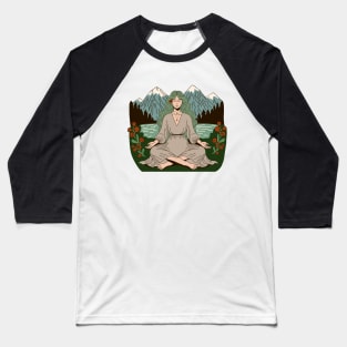 Mountain Meditating Girl Baseball T-Shirt